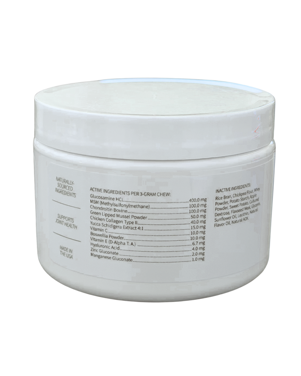 White container with nutritional information on a white background