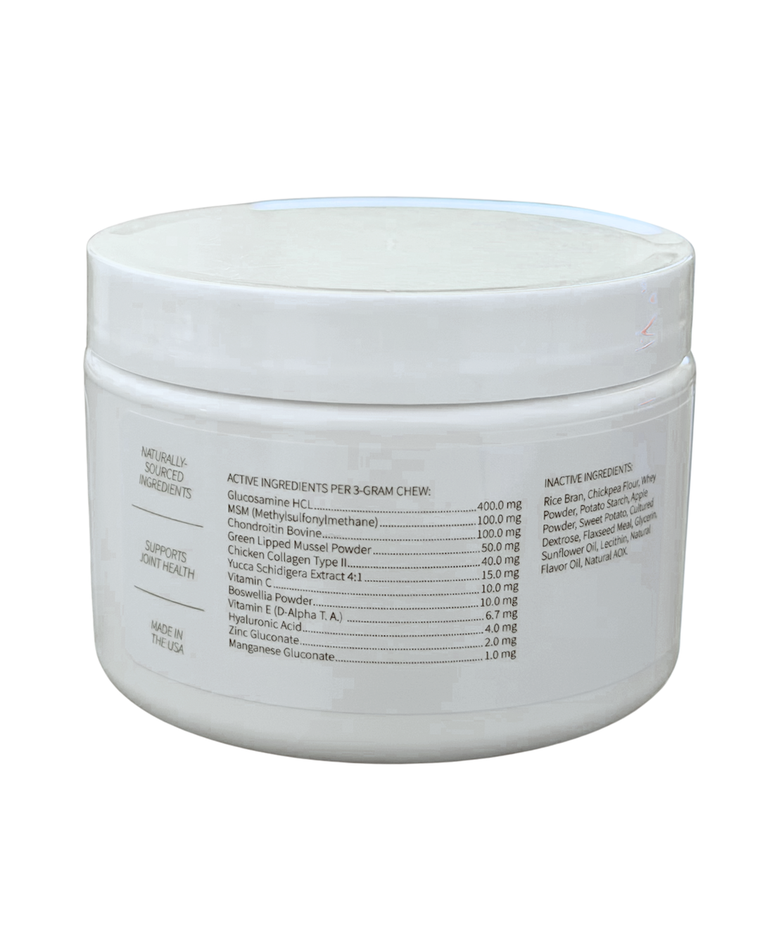 White container with nutritional information on a white background