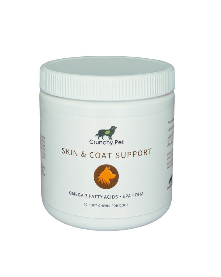 Jar of Crunchy.Pet Skin & Coat Support on a white background